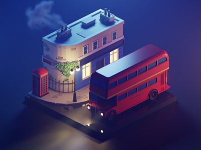 London Night 3d blender city diorama illustration isometric london low poly lowpoly lowpolyart render