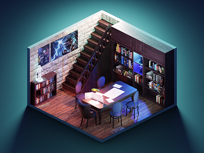 Gaming Room 3d blender boardgame diorama dnd illustration isometric render room