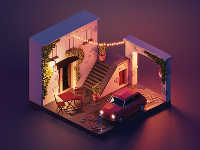 Rome Alleyway 3d blender city diorama illustration isometric low poly lowpoly lowpolyart render rome