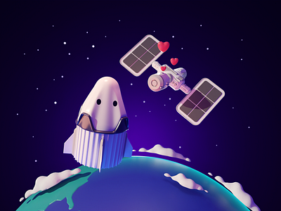 Connection 3d blender cartoon dragon illustration iss render space spacex