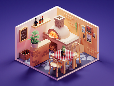 Pizza Place 3d blender cartoon diorama illustration isometric low poly lowpoly lowpolyart pizza pizzeria render stylized