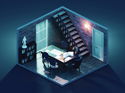 Boardgame Room 3d blender boardgame diorama illustration isometric low poly lowpoly lowpolyart room