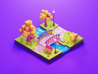 Walk in the Park 3d blender diorama illustration isometric low poly lowpoly lowpolyart nature park render summer