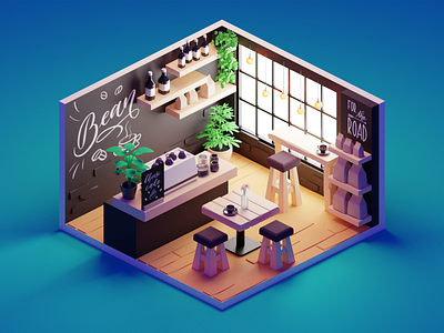 Coffee Shop 3d blender cafe coffee shop coffeeshop diorama hipster illustration isometric low poly lowpoly lowpolyart render room