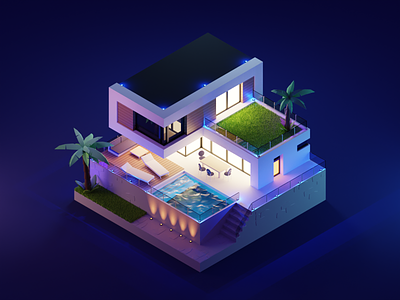 Summer House 3d architecutre blender diorama house illustration isometric low poly lowpoly lowpolyart pool summer