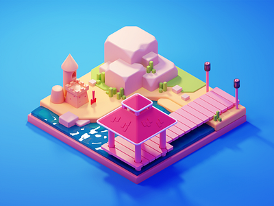 Beach Illustration 3d beach blender diorama illustration isometric low poly lowpoly summer summertime