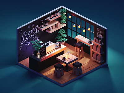 Evening Coffee 3d blender cafe coffee coffee shop diorama illustration isometric low poly lowpoly render room