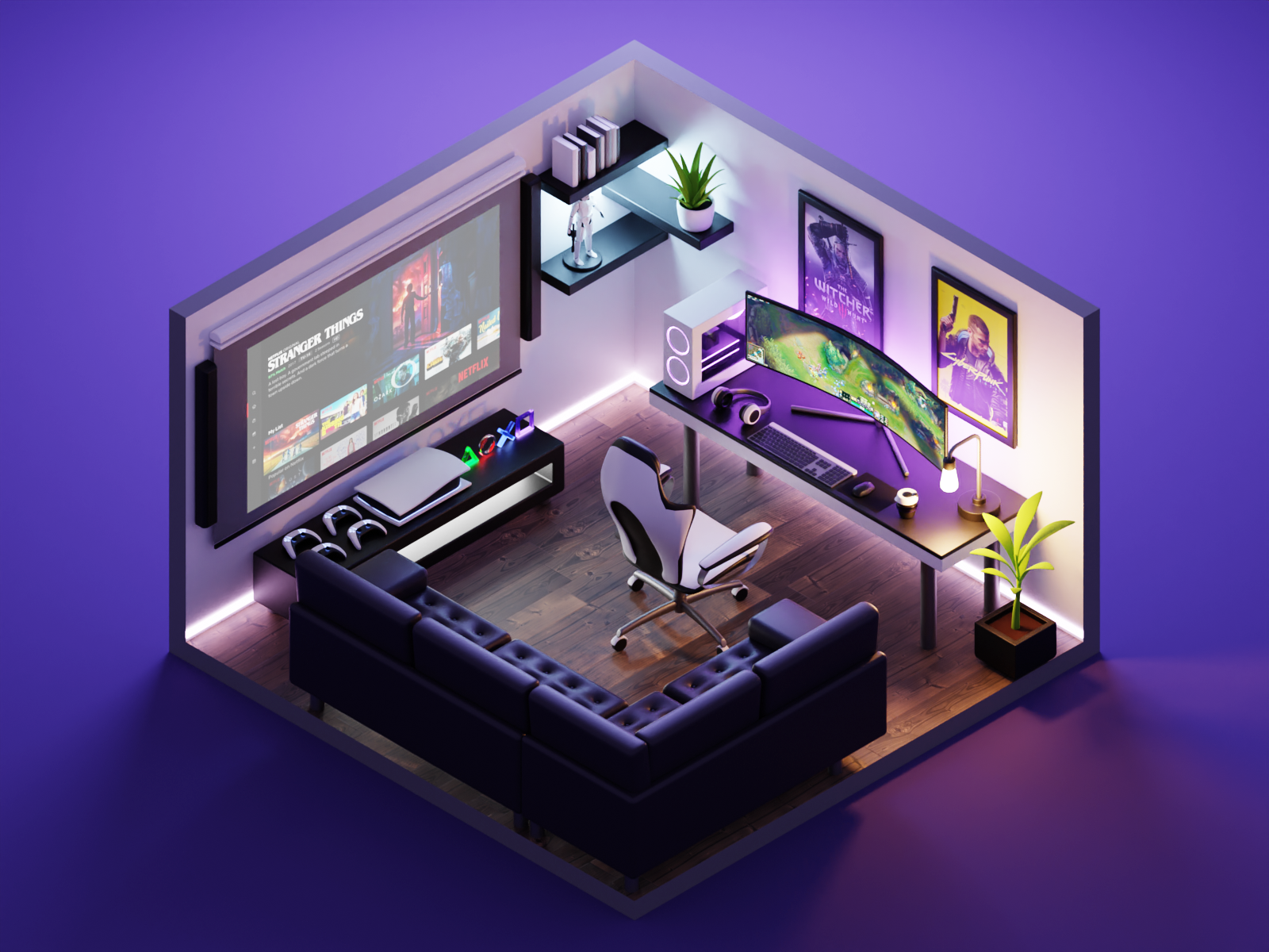 3d isometric Room гейминг