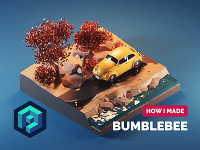 Bumblebee Tutorial 3d beetle blender bumblebee car diorama fanart illustration isometric lowpoly render tutorial volkswagen