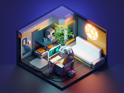VR Room 3d blender cyberpunk diorama illustration isometric lowpoly room scifi virtual reality vr