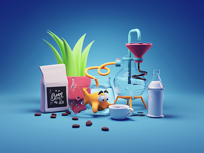 Coffee Lab 3d blender coffee coffee maker diorama hero image illustration render still life web illustration