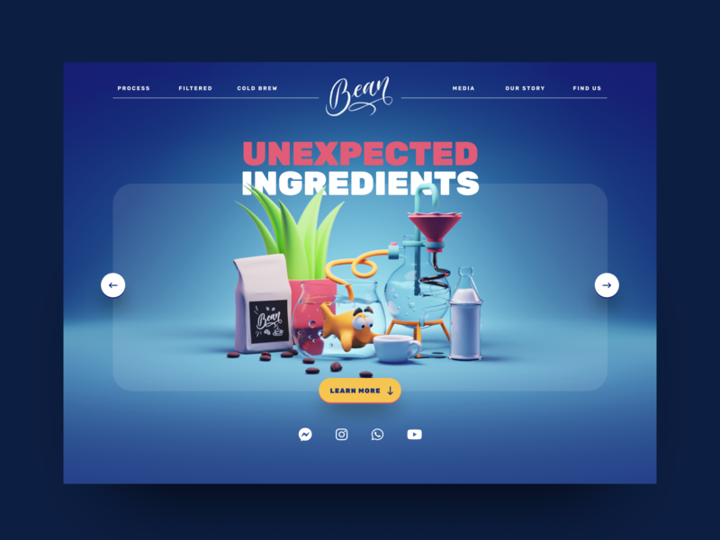 Unexpected Ingredients 3d blender cartoon coffee illustration render ui uidesign webdesign website