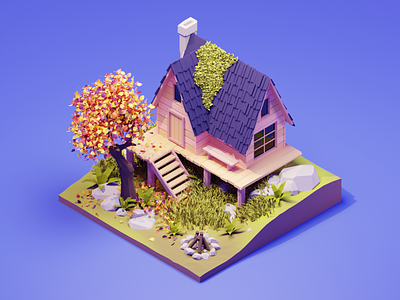 Forest Cabin 3d autumn blender cabin diorama fall forest illustration isometric low poly lowpoly lowpolyart render