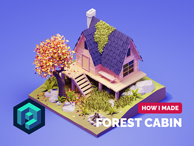 Forest Cabin Tutorial 3d blender cabin diorama forest house illustration isometric low poly lowpoly lowpolyart render tutorial