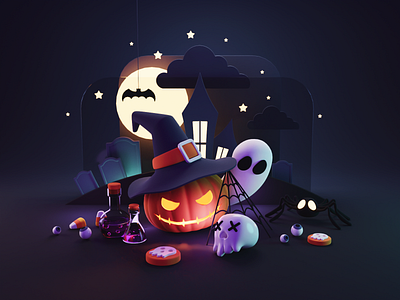 Trick or Treat! 3d blender diorama halloween hero image illustration render trickortreat web illustration website illustration