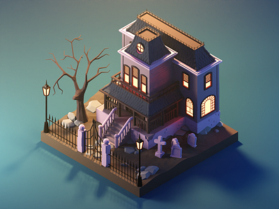 Haunted House in the Daylight 3d blender diorama halloween haunted house illustration isometric low poly lowpoly lowpolyart render spooky