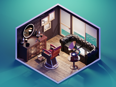 Barber Shop 3d barber shop blender diorama illustration isometric render room