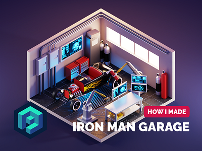 Iron Man's Garage Tutorial 3d blender diorama garage hot rod illustration iron man isometric low poly render tutorial