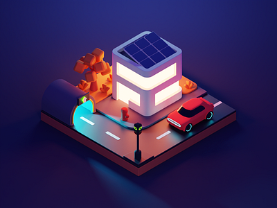 Night Street 3d blender building city diorama illustration isometric low poly lowpoly render