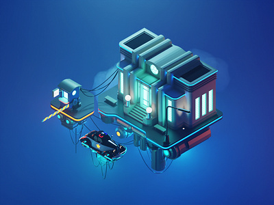 Cloud 66 Police 3d blender cyberpunk dieselpunk diorama illustration isometric low poly lowpoly lowpolyart render scifi