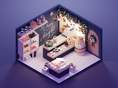Gift Shop 3d blender christmas diorama gift shop illustration isometric low poly lowpoly render room shop xmas