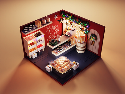 Xmas Gift Shop 3d blender christmas diorama gift shop illustration isometric render xmas