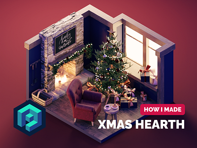 Christmas Hearth Tutorial 3d blender christmas diorama illustration isometric living room render tutorial xmas