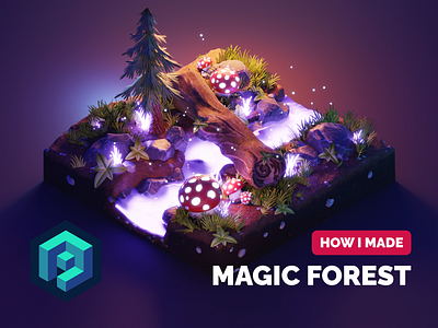 Magic Forest Tutorial 3d blender diorama fantasy illustration isometric low poly lowpoly render texture painting tutorial