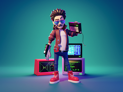 Hackerman 3d 3d character 80s blender character design characterdesign hackerman illustration kung fury render synthwave