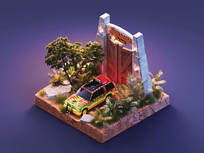 Jurassic Park 3d blender diorama illustration isometric jurassic park render substance painter