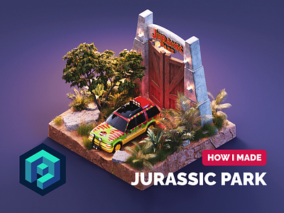 Jurassic Park Tutorial 3d blender diorama illustration isometric jurassic park render substance painter texture painting tutorial