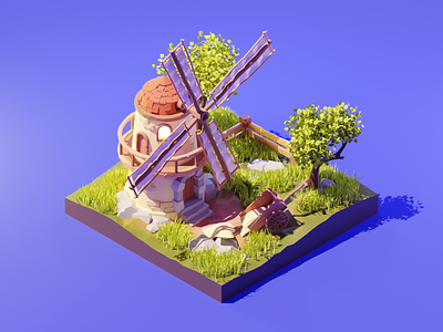 Windmill 3d blender diorama illustration isometric low poly lowpoly lowpolyart nature render windmill