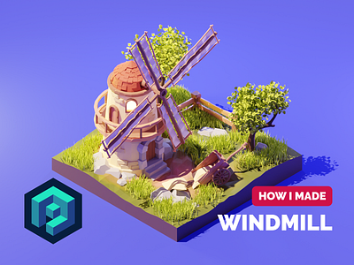 Windmill Tutorial 3d blender diorama illustration isometric low poly lowpoly lowpolyart render tutorial windmill