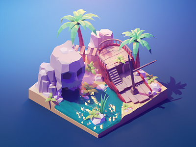 Pirate Island 3d blender diorama illustration isometric low poly lowpoly lowpolyart pirate island pirates render