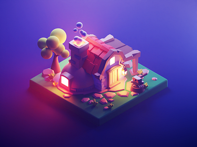 Blacksmith at Night 3d blacksmith blender diorama game art illustration isometric low poly lowpoly lowpolyart render settlers