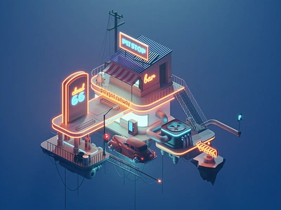 Cloud 66 3d blender dieselpunk diorama illustration isometric low poly lowpoly lowpolyart render