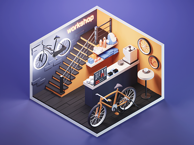 Bike Shop 3d bike shop blender diorama illustration isometric low poly lowpoly lowpolyart render shop