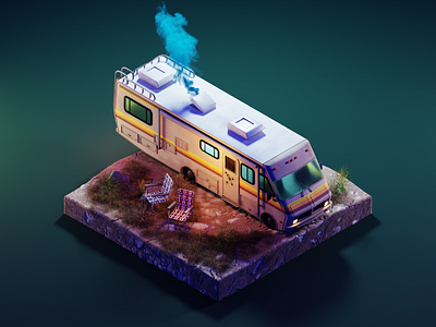 Breaking Bad at Night 3d blender breaking bad diorama fleetwood bounder illustration isometric low poly lowpoly render rv substance painter texture painting