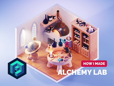 Alchemy Lab Tutorial 3d alchemy blender diorama fantasy illustration isometric lowpoly lowpolyart medieval render