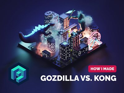 Godzilla vs. Kong Tutorial 3d blender diorama godzilla illustration isometric kong low poly lowpoly lowpolyart render tutorial