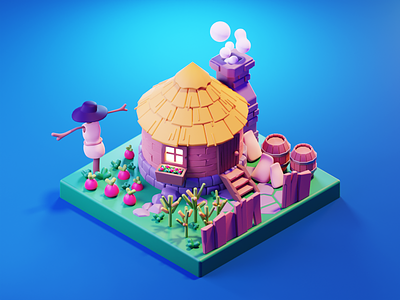 Farmer House 3d blender diorama farm farm house game art game icon game illustration illustration isometric low poly lowpoly lowpolyart render