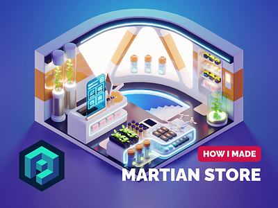 Martian Store Tutorial 3d blender diorama hard surface illustration isometric low poly lowpoly render room sci fi tutorial