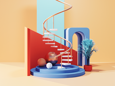 Spiral Stairs Tutorial 3d abstract abstract art abstract composition abstract design blender diorama illustration spiral stairs