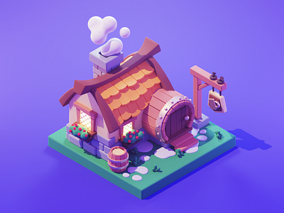 Tavern 3d blender diorama game art illustration isometric low poly lowpoly lowpolyart medieval render settlers strategy game tavern