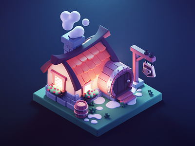 Tavern at Night 3d blender diorama game art illustration isometric low poly lowpoly lowpolyart medieval render settlers tavern