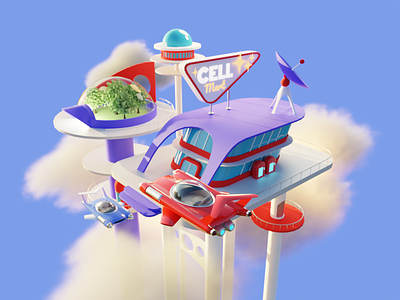 Retro Future 3d blender diorama futurama hover car illustration low poly render retro future sci-fi