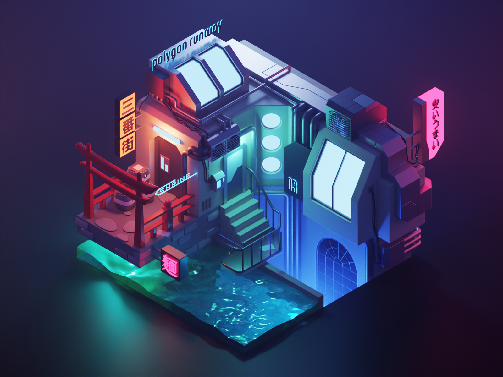 Low poly cyberpunk city фото 21