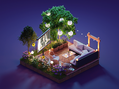 Garden Lounge 3d blender diorama garden illustration isometric lounge outdoor render summer