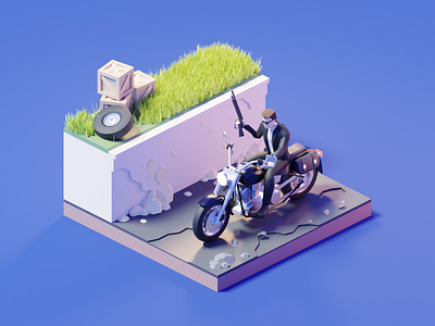 Terminator 3d blender diorama fanart illustration isometric lowpoly movie render terminator