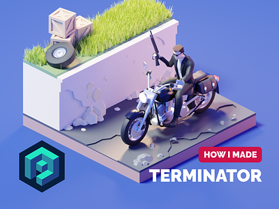 Terminator Tutorial 3d blender diorama fanart illustration isometric lowpoly render terminator tutorial